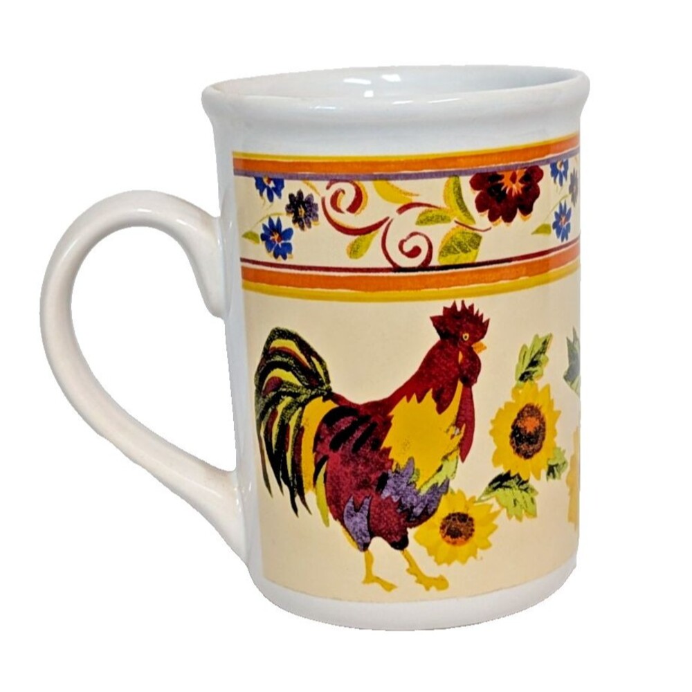 Gibson Home Urban Rooster Chicken Coffee Mug Tea Cup 12-oz Floral Kitchen New